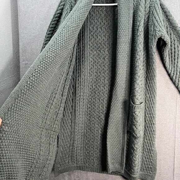 Aran Craft Merino Wool Oren Front Long Sweater Cardigan Moss Green Size Small - Picture 11 of 12